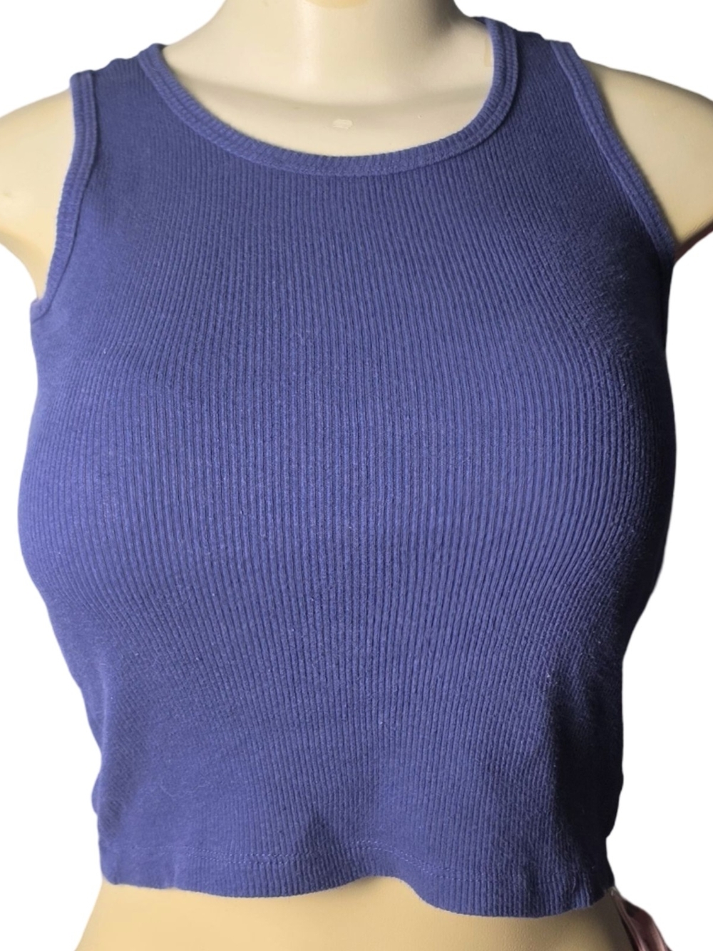 Cherokee Navy Blue Ribbed Cotton Cropped  Tank Top Women's M Minimalist Basics